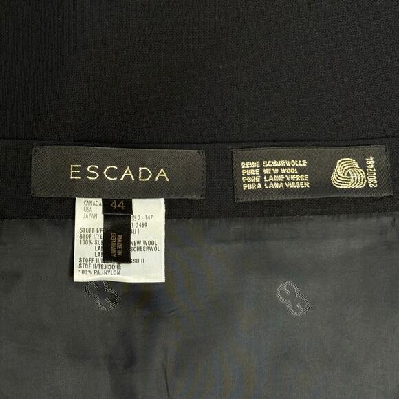 Escada Black Skirt Suit Lace Trim Size 44 EU 12 US - Picture 9 of 16